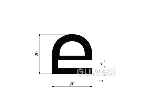 Pryžový profil tvaru "e" s dutinkou, 20x20/3mm, 70°ShA, EPDM, -40°C/+100°C, černý